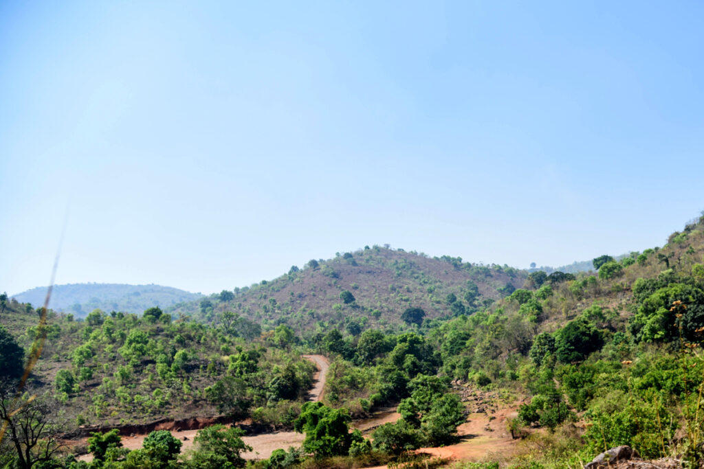 Green hills and rural landscape of the Bonda Hills in Malkangiri district of Odisha