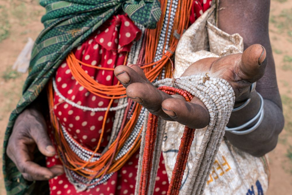Colourful bead necklaces in Odisha